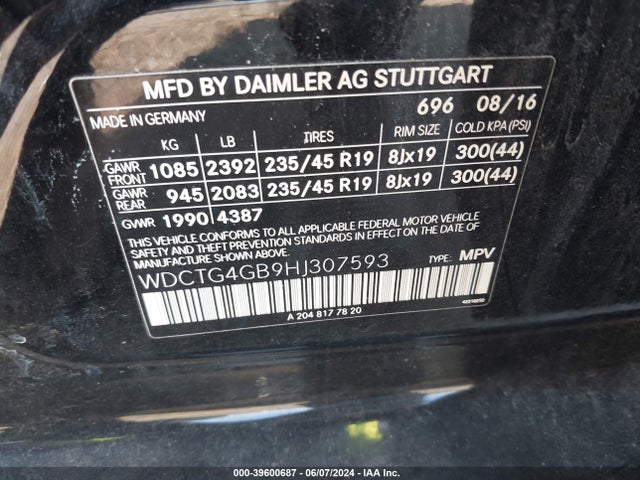 WDCTG4GB9HJ307593 Mercedes-Benz Gla 250 4matic
