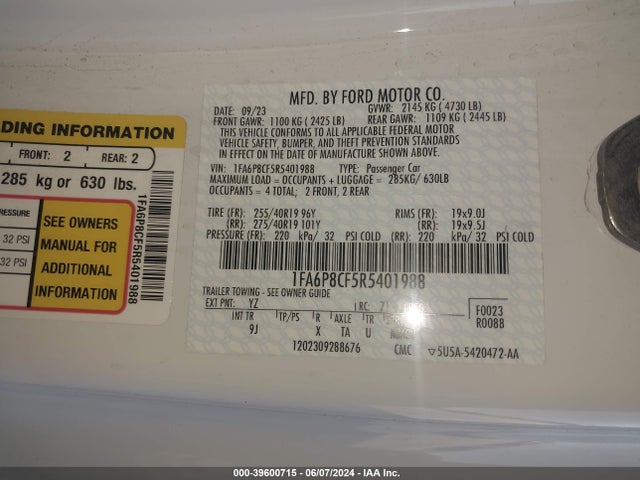 Ford Mustang Gt Premium Fastback 2024 1FA6P8CF5R5401988 Image 9