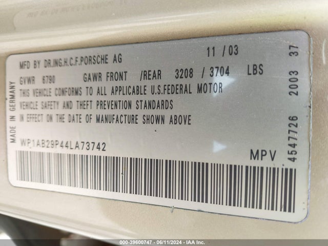 2004 PORSCHE CAYENNE WP1AB29P44LA73742 Photo 8