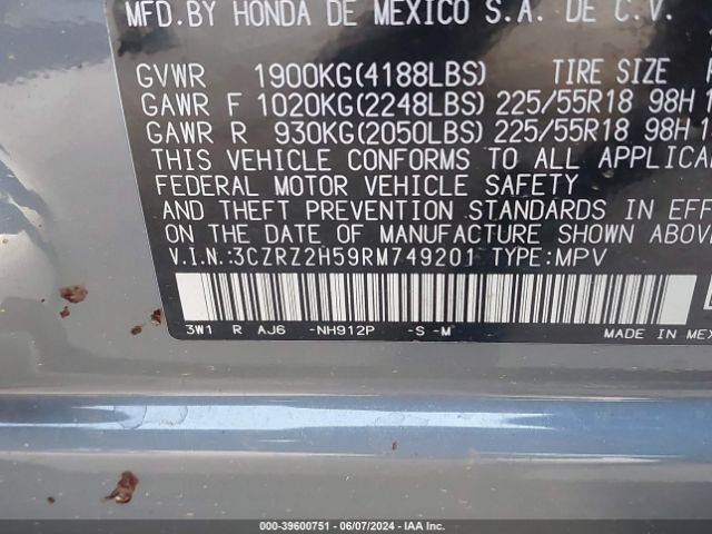 3CZRZ2H59RM749201 Honda HR-V