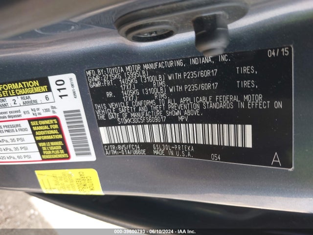 Toyota Sienna Le 8 Passenger 2015 5TDKK3DC5FS609017 Image 9