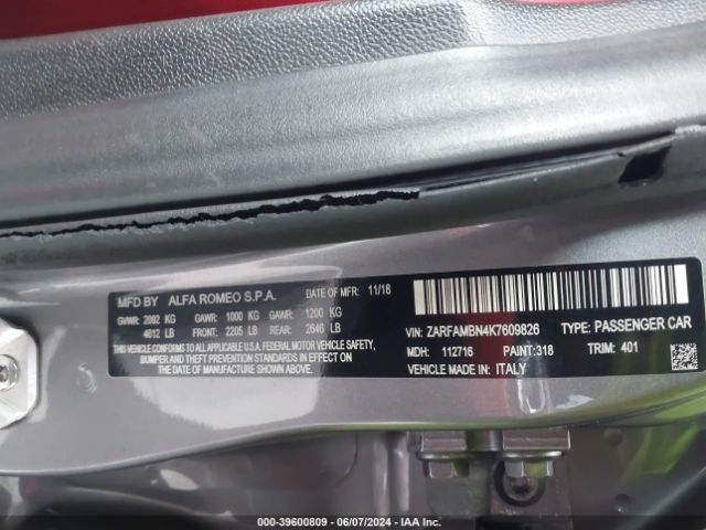 ZARFAMBN4K7609826 Alfa Romeo Giulia Ti Sport Rwd