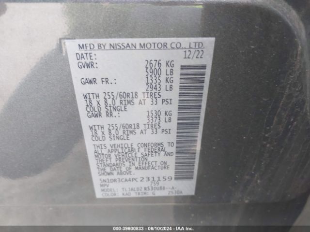 5N1DR3CA4PC231159 Nissan Pathfinder Sl Fwd
