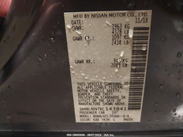 1N4BL4DV7KC143841 Nissan Altima 2.5 Sv