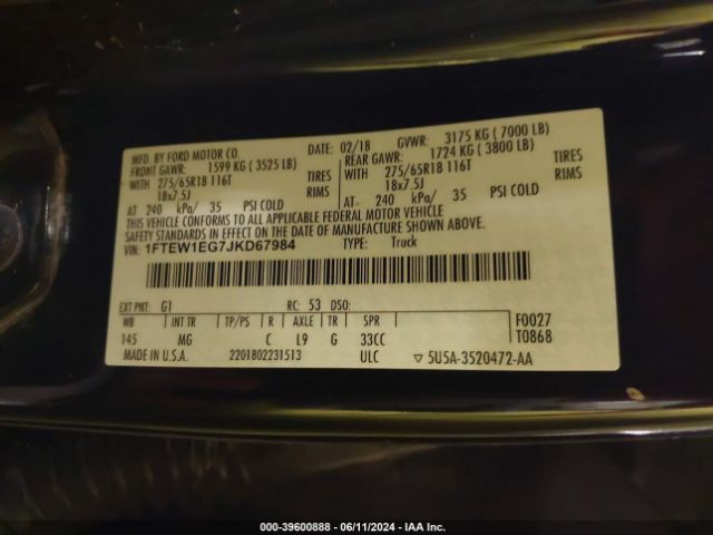1FTEW1EG7JKD67984 Ford F-150 Xlt