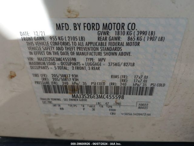 MAJ3S2GE3MC455598 Ford Ecosport Se