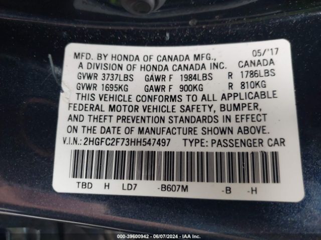 2HGFC2F73HH547497 Honda CIVIC EX