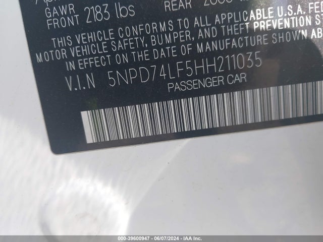Hyundai ELANTRA SE 2017 5NPD74LF5HH211035 Image 9