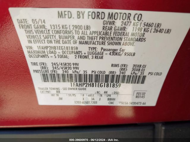 1FAHP2H81EG181859 Ford TAURUS SEL