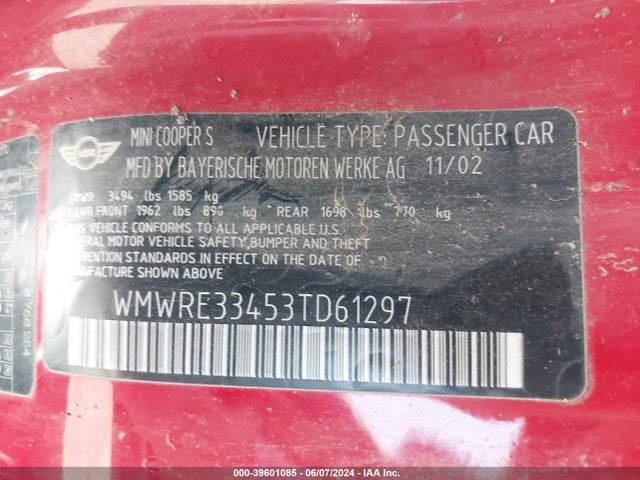 2003 MINI COOPER S WMWRE33453TD61297 Photo 8