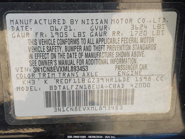 Nissan Versa Sv Xtronic Cvt 2021 3N1CN8EVXML893453 Image 9