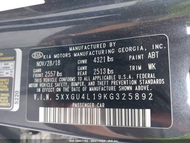 5XXGU4L19KG325892 KIA OPTIMA EX
