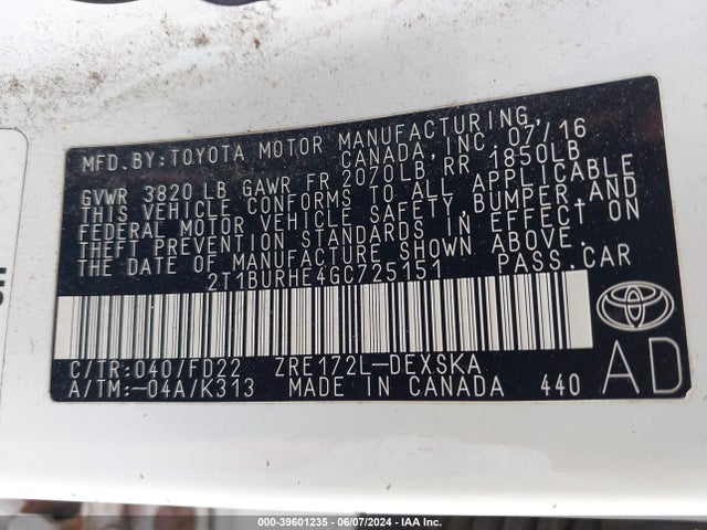 Toyota Corolla S Plus 2016 2T1BURHE4GC725151 Image 9