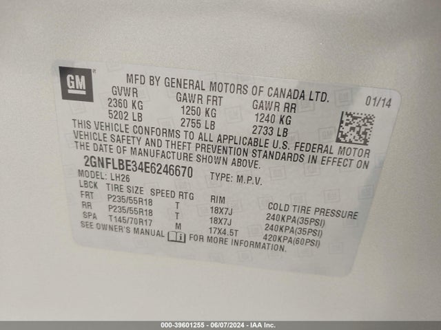 Chevrolet EQUINOX 1LT 2014 2GNFLBE34E6246670 Image 9