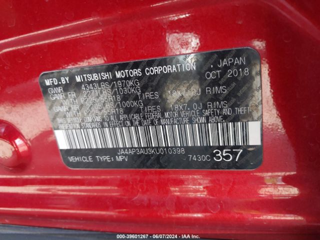 JA4AP3AU3KU010398 Mitsubishi Outlander Sport 2.0 Le
