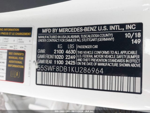 55SWF8DB1KU286964 Mercedes-Benz C 300