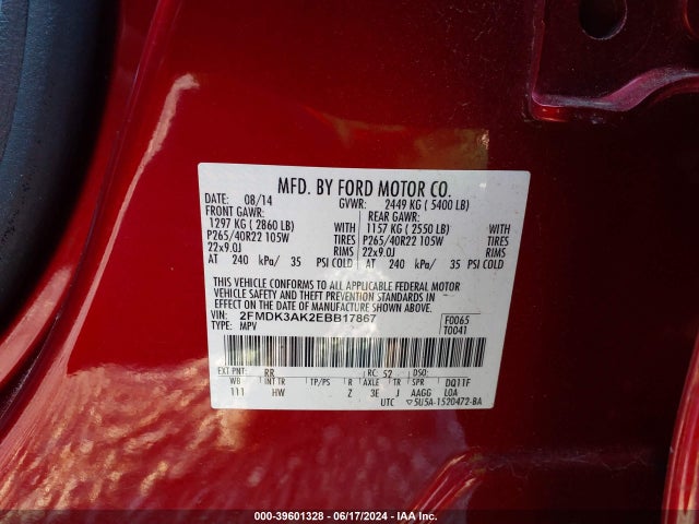 Ford EDGE SPORT 2014 2FMDK3AK2EBB17867 Image 9