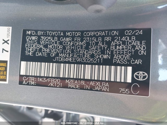 Toyota COROLLA LE 2024 JTDB4MEE9R3025211 Image 9