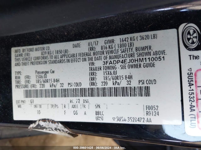 Ford FIESTA SE 2017 3FADP4EJ0HM110051 Image 9