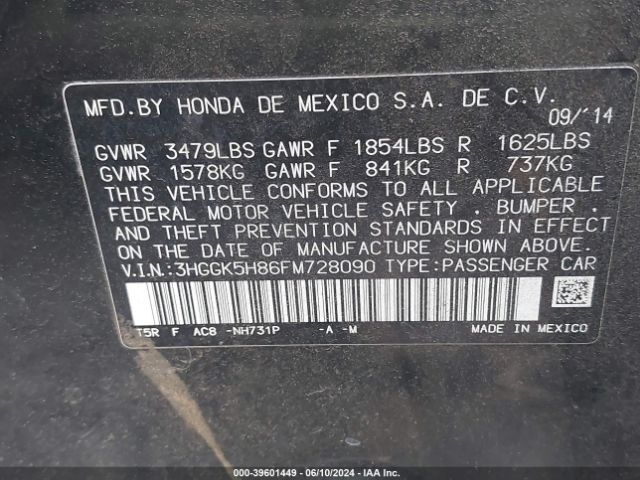 3HGGK5H86FM728090 Honda Fit Ex/ex-l