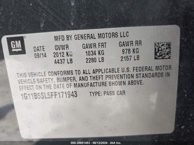 Chevrolet MALIBU LS 2015 1G11B5SL5FF171943 Image 9