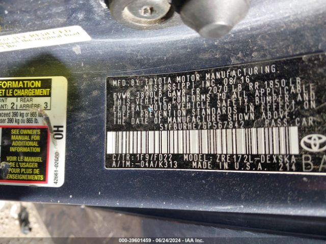 5YFBURHE7GP567842 Toyota Corolla S Plus