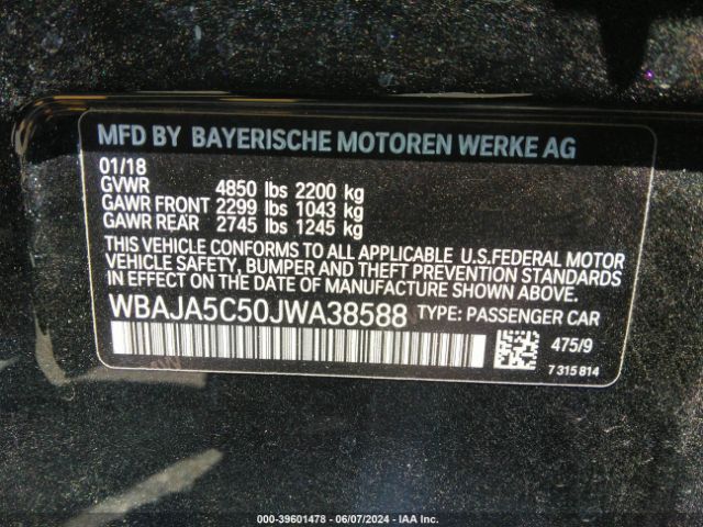 WBAJA5C50JWA38588 BMW 530I