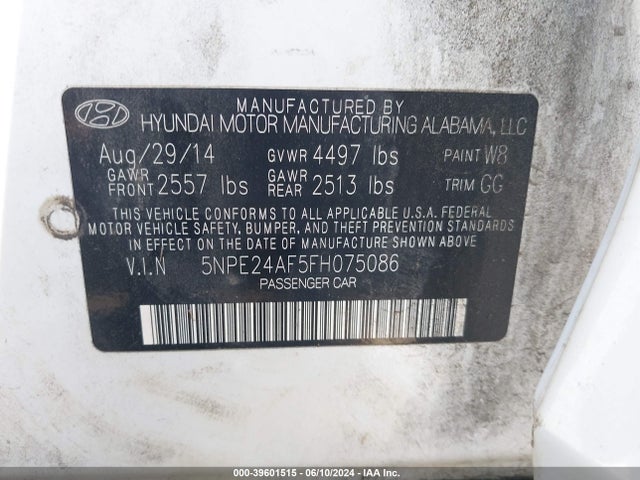 Hyundai SONATA SE 2015 5NPE24AF5FH075086 Image 9