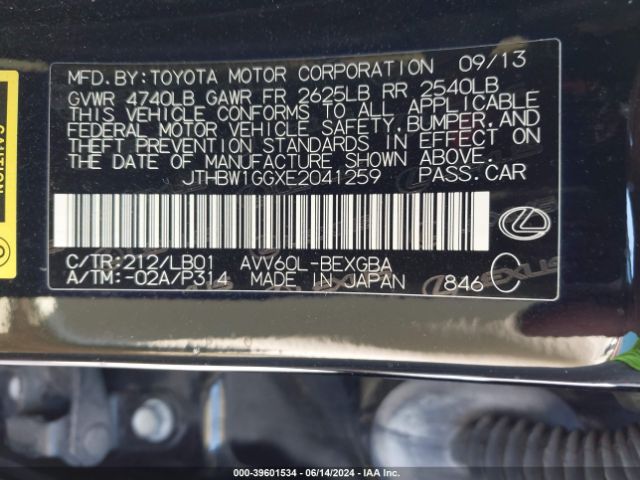 JTHBW1GGXE2041259 Lexus ES 300H