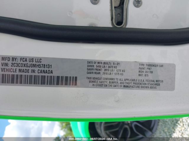2C3CDXGJ0MH578131 Dodge Charger Scat Pack Widebody Rwd