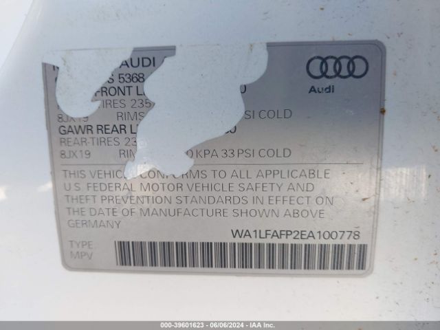 WA1LFAFP2EA100778 Audi Q5 2.0t Premium