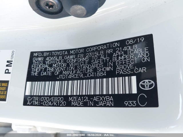 Toyota Corolla Xse 2020 JTDT4RCE9LJ041884 Image 9