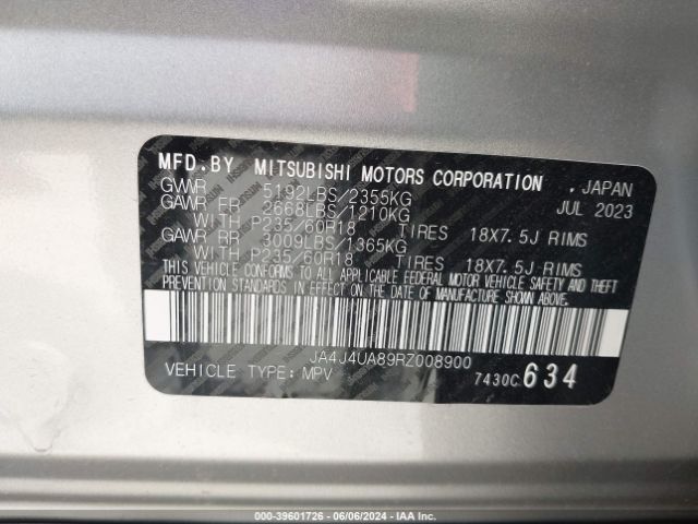 JA4J4UA89RZ008900 Mitsubishi Outlander Es 2.5 S-awc