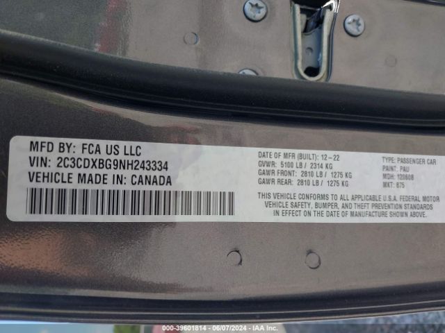 2C3CDXBG9NH243334 Dodge Charger Sxt Rwd