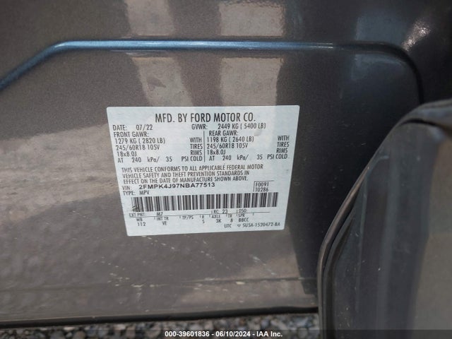 Ford EDGE SEL 2022 2FMPK4J97NBA77513 Image 9
