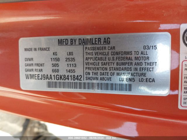 WMEEJ9AA1GK841842 Smart Fortwo Electric Drive Passion