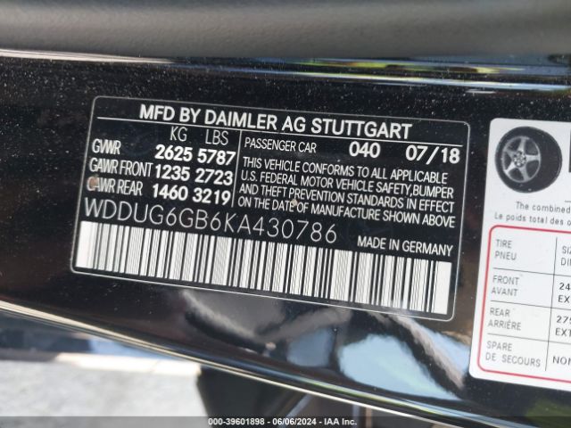 WDDUG6GB6KA430786 Mercedes-Benz S 450