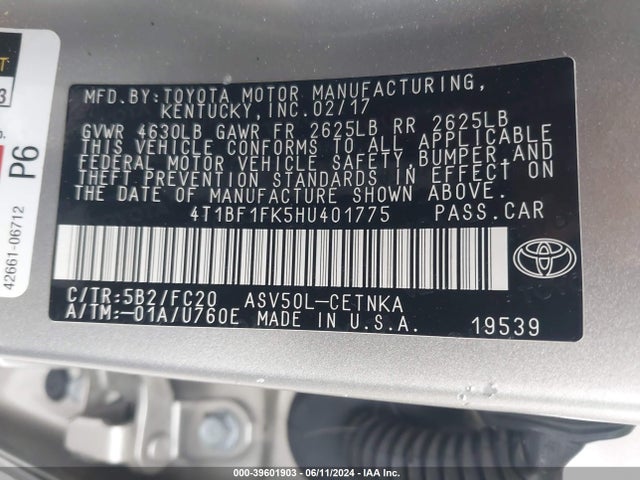 Toyota CAMRY LE 2017 4T1BF1FK5HU401775 Image 9