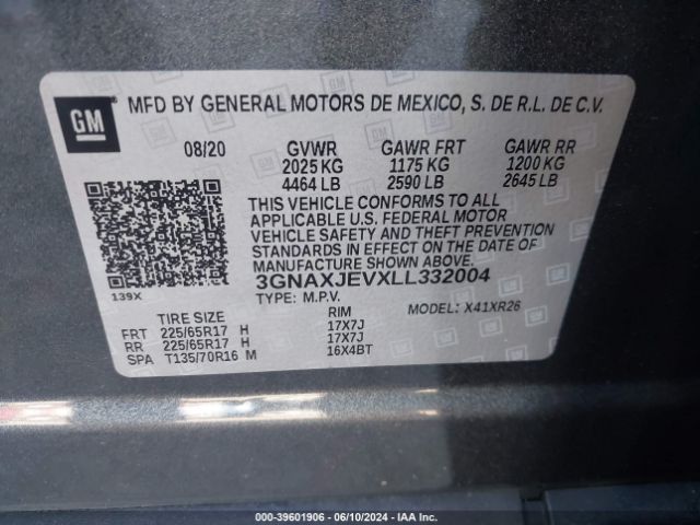 2020 CHEVROLET EQUINOX 3GNAXJEVXLL332004 Photo 8