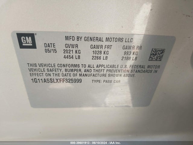 Chevrolet Malibu 1fl 2015 1G11A5SLXFF325999 Image 9