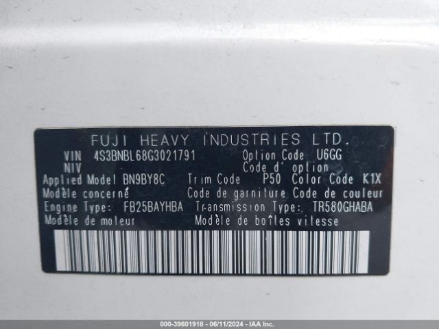 4S3BNBL68G3021791 Subaru Legacy 2.5i Limited