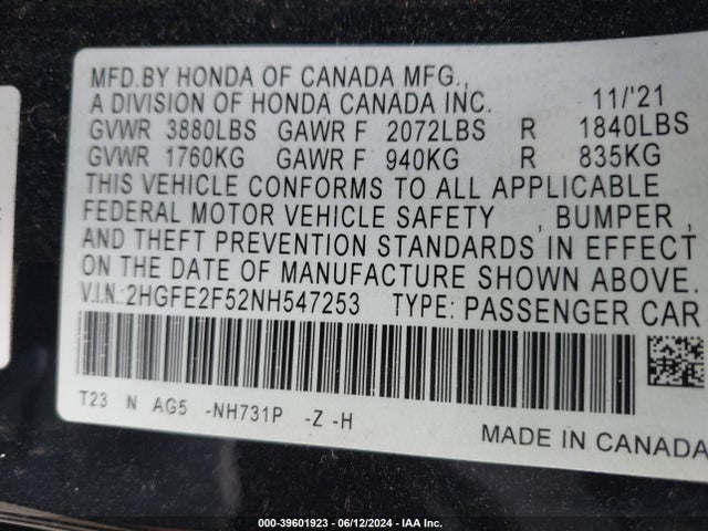 Honda Civic Sport 2022 2HGFE2F52NH547253 Image 9
