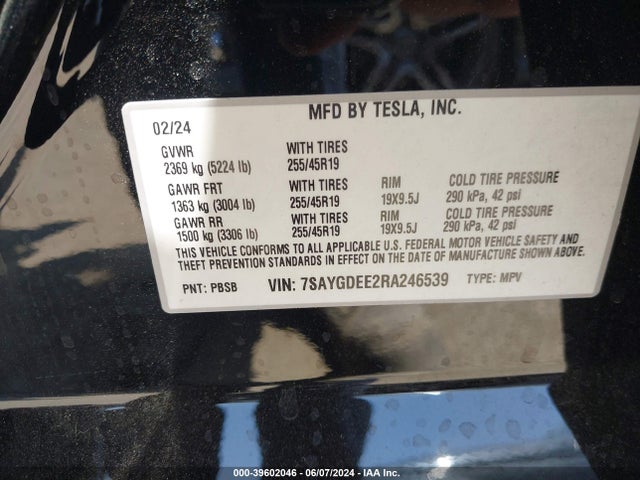 2024 TESLA MODEL Y 7SAYGDEE2RA246539 Photo 8