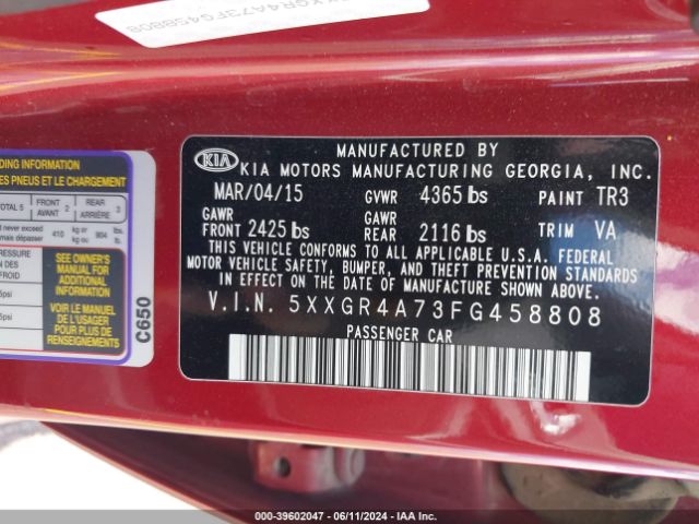 5XXGR4A73FG458808 KIA OPTIMA SX