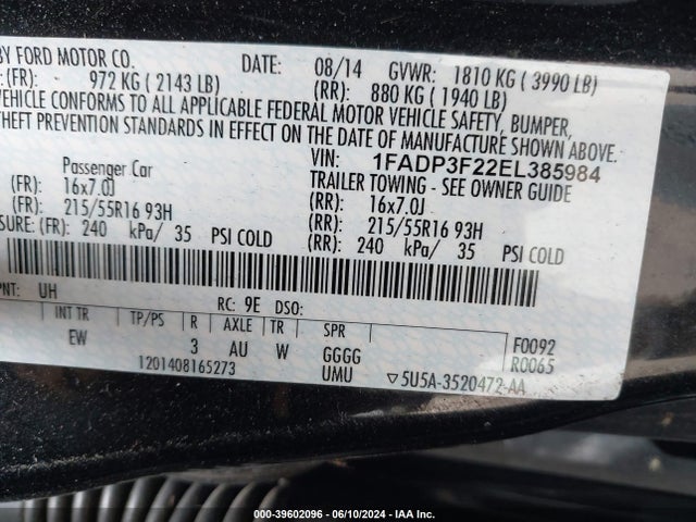 Ford FOCUS SE 2014 1FADP3F22EL385984 Image 9