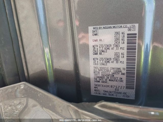 5N1BT3CA1PC875727 Nissan Rogue Sl Fwd
