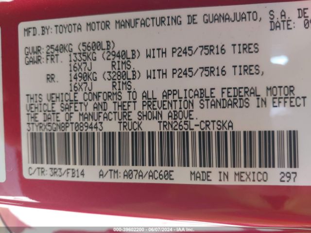 3TYRX5GN8PT089443 Toyota Tacoma Sr