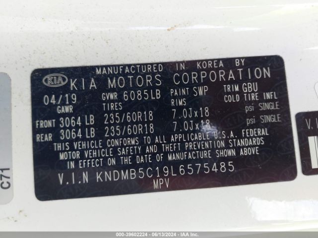 KNDMB5C19L6575485 KIA SEDONA EX