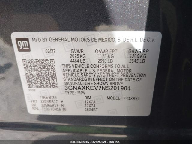 3GNAXKEV7NS201904 Chevrolet Equinox Fwd Lt