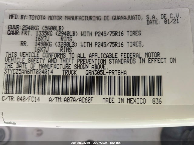 Toyota Tacoma Sr5 V6 2021 3TYCZ5AN6MT024014 Image 9